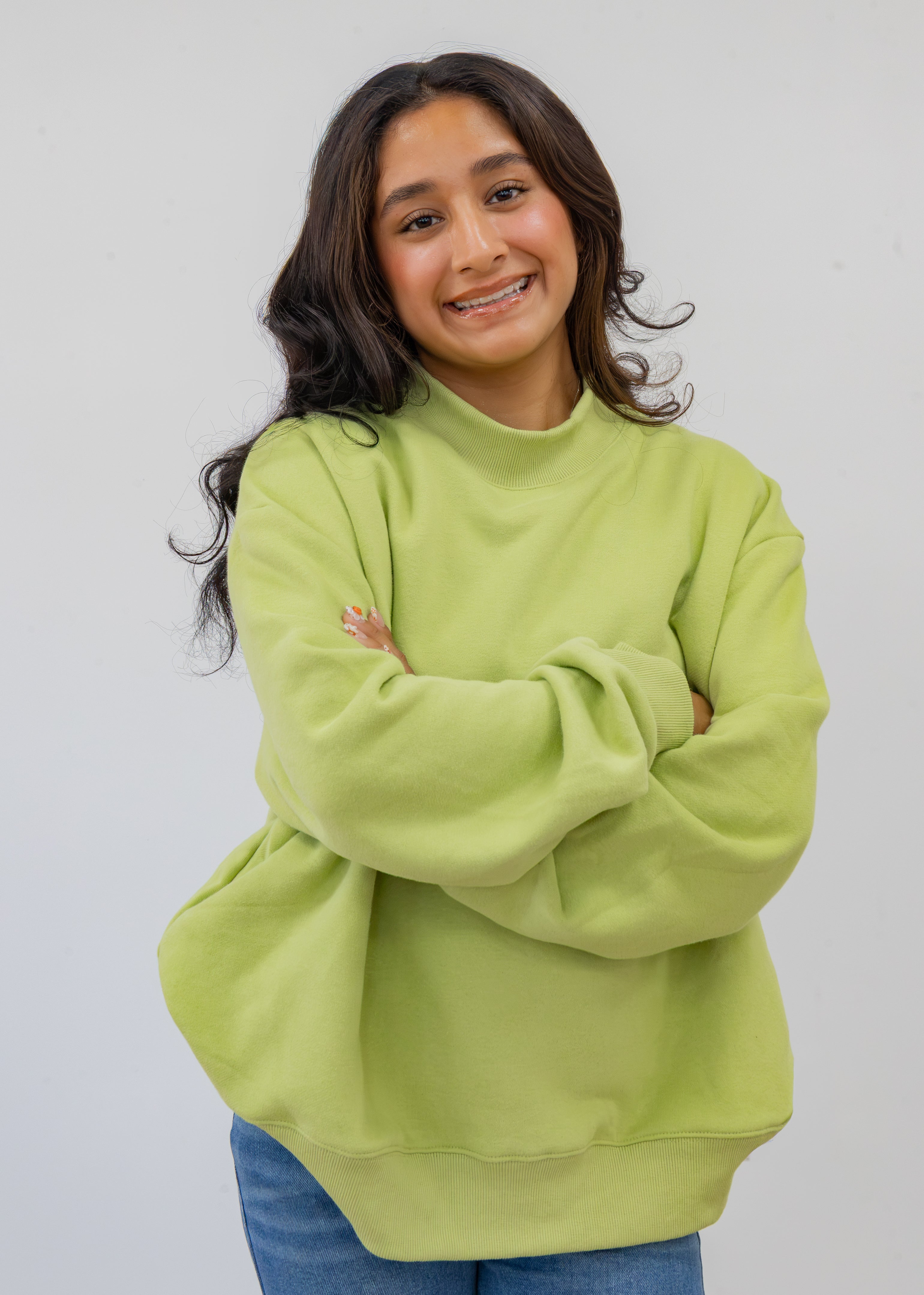 model in s/m matcha mock neck