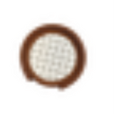 Single brown self-finishing needlepoint coaster featuring a round design, textured exterior, and circular insert for a personalized needlepoint canvas.