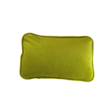 Reverse side of the olive and lime green two-tone velvet needlepoint pillow featuring bright lime green fabric and coordinating piping.