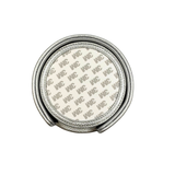 Stacked metallic silver self-finishing needlepoint coasters featuring round frames designed for personalized needlepoint canvases.