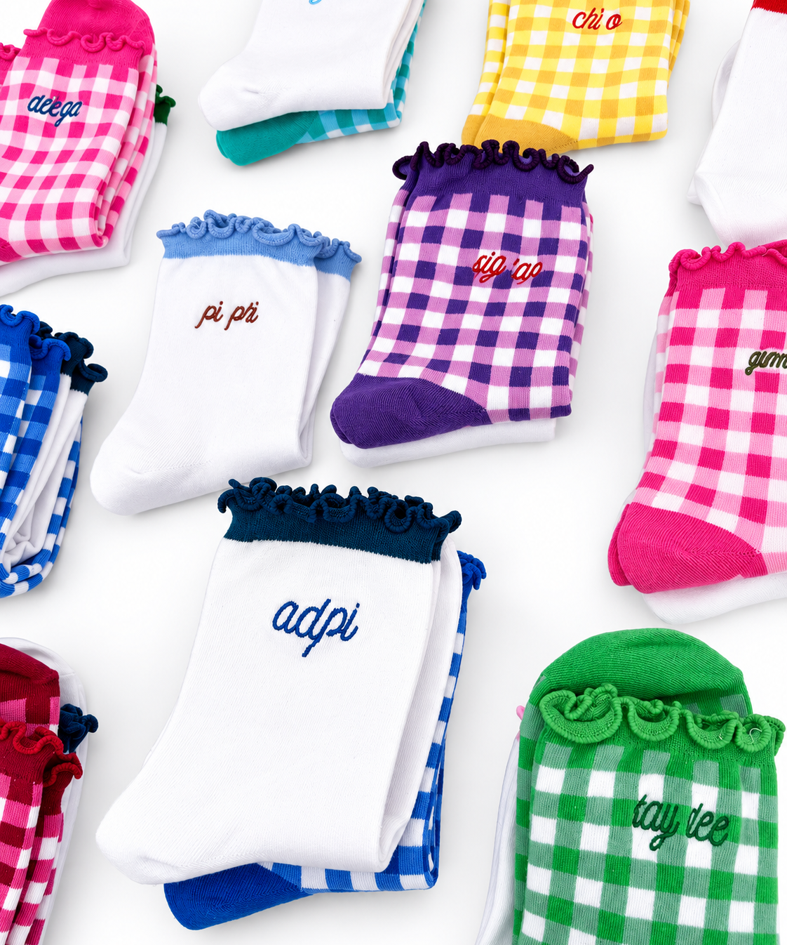 flatlay of multi-colored ruffle sock set